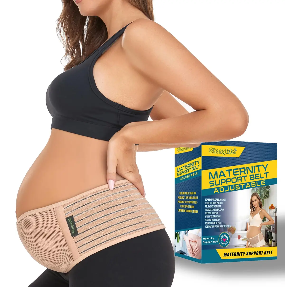 ChongErfei Cinta de Maternidade para Gestantes, Suporte Abdominal, Cinta Lombar - Alivia Dores Nas Costas, Pélvis E Quadril (Bege, Tamanhos Grandes)