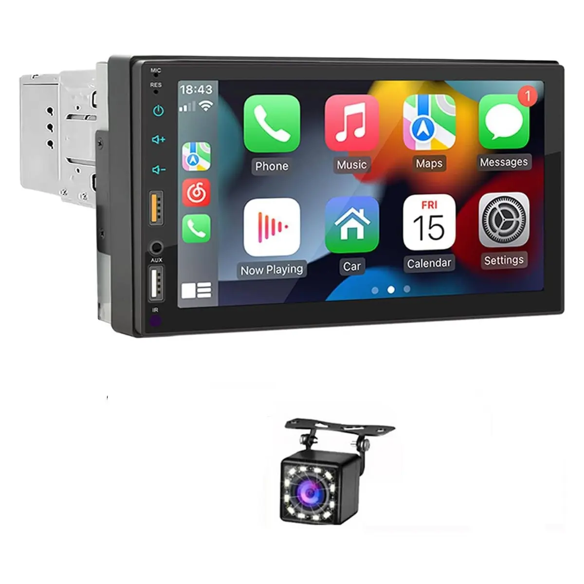 FINYQBET Multimidia Automotivo 7", com CarPlay Sem Fio, Câmera de Ré | Bluetooth 5.1, Tela Touch HD, Compatível com Android e iPhone, Para Carros/Caminhões/Veículos Recreativos,Monitor Estéreo
