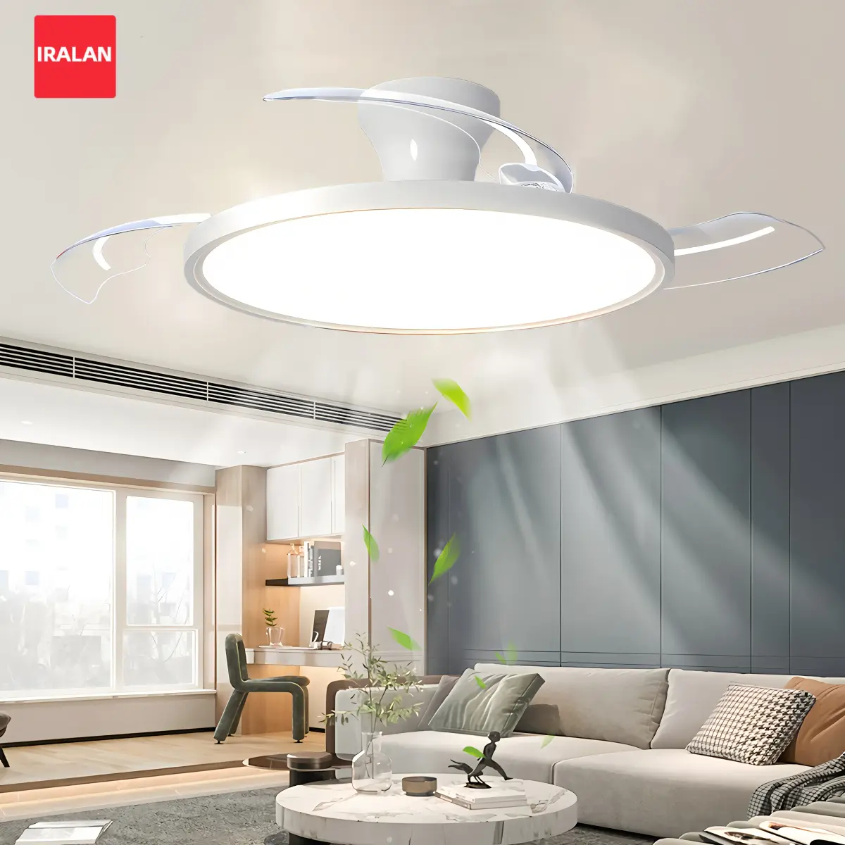 Ventilador de teto silencioso para quarto, lâmpada de iluminação decorativa, lâmina invisível, retrátil, inteligente, ventilador de teto com luz