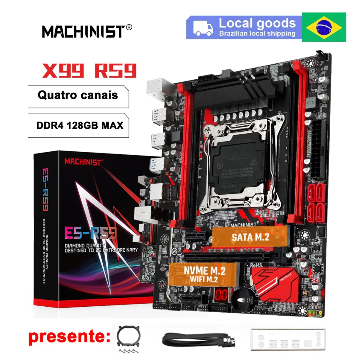 Placa-Mãe MACHINIST X99 RS9 LGA 2011-3 Suporte para Processadores Intel Xeon E5 V3 V4, RAM DDR4 Quad Channel, M-ATX NVME SATA M.2