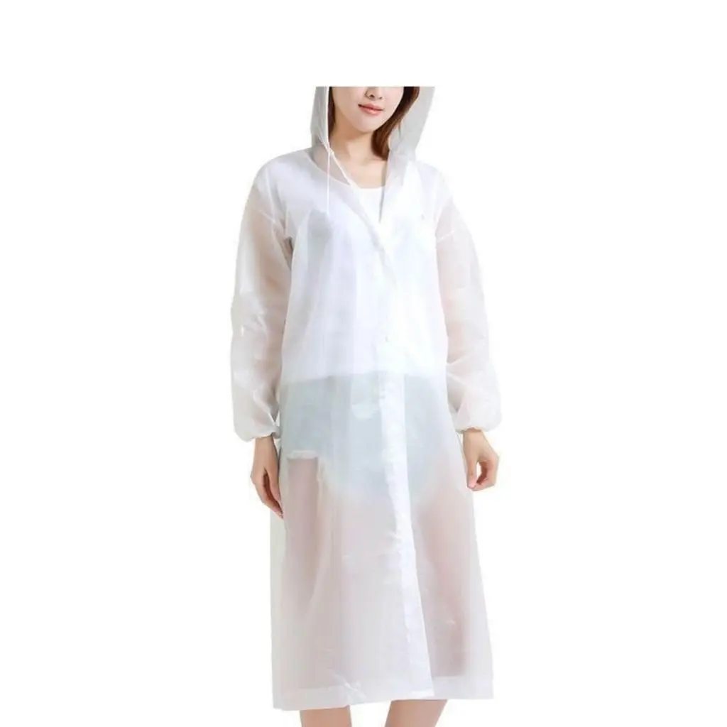 Capa de Chuva Reutilizável Transparente Capuz Adulto Unisex Impermeável Resistente Leve à Prova D’Água e Dobrável para Shows Viagens Caminhadas Acampamento Botão Passeio Festas