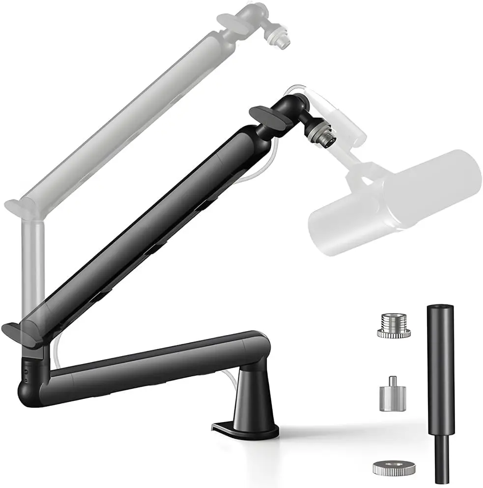 Gavzrt Suporte de Microfone Boom Arm Braço Articulável Giratório 360°, com Adaptador 3/8" a 5/8" e Clipe de Montagem para Mesa, Ideal para Gamer, Suporte Versátil para Microfone