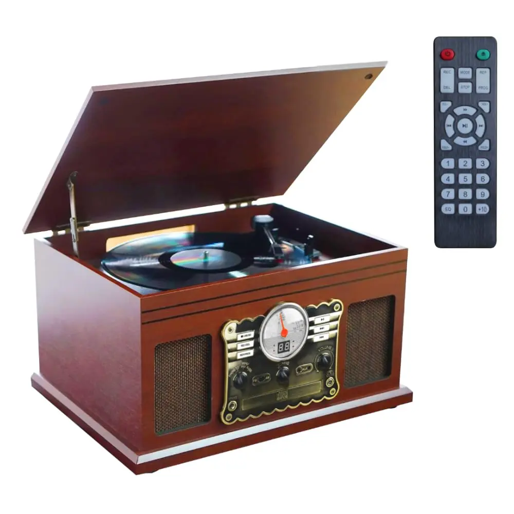 ANVAR VEDO Conversor Digital LP para MP3 com Bluetooth - Vitrola 3 Velocidades (33/45/78 RPM), CD Player, Casseteira, Rádio FM - Mogno Clássico Presente para Músicos Sertanejo/MPB 110v/220v