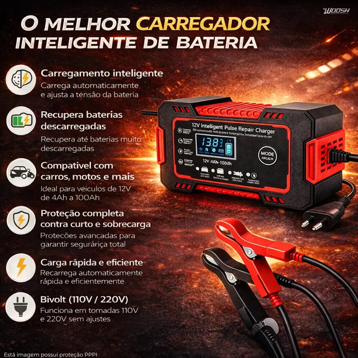 Carregador Inteligente De Bateria Automotiva 12v 6a Bivolt Recupera Baterias 4ah A 100ah Todos Veículos Moto Carro Caminhão Barco Woosh thumbnail 4