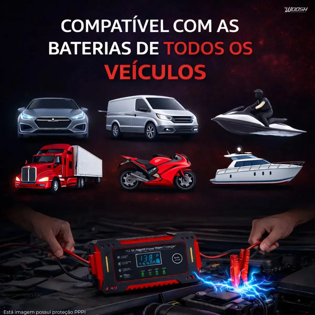Carregador Inteligente De Bateria Automotiva 12v 6a Bivolt Recupera Baterias 4ah A 100ah Todos Veículos Moto Carro Caminhão Barco Woosh thumbnail 5