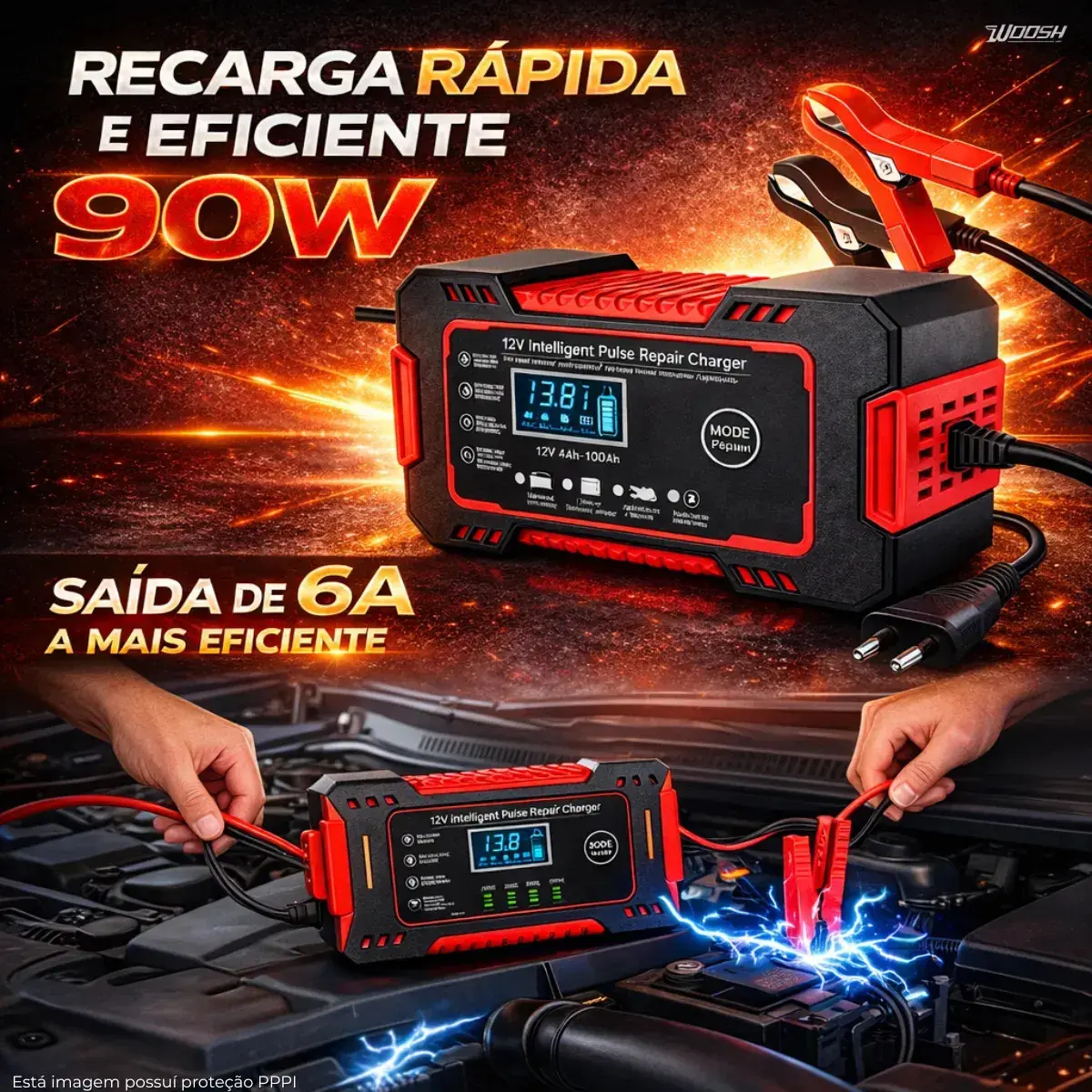 Carregador Inteligente De Bateria Automotiva 12v 6a Bivolt Recupera Baterias 4ah A 100ah Todos Veículos Moto Carro Caminhão Barco Woosh thumbnail 7