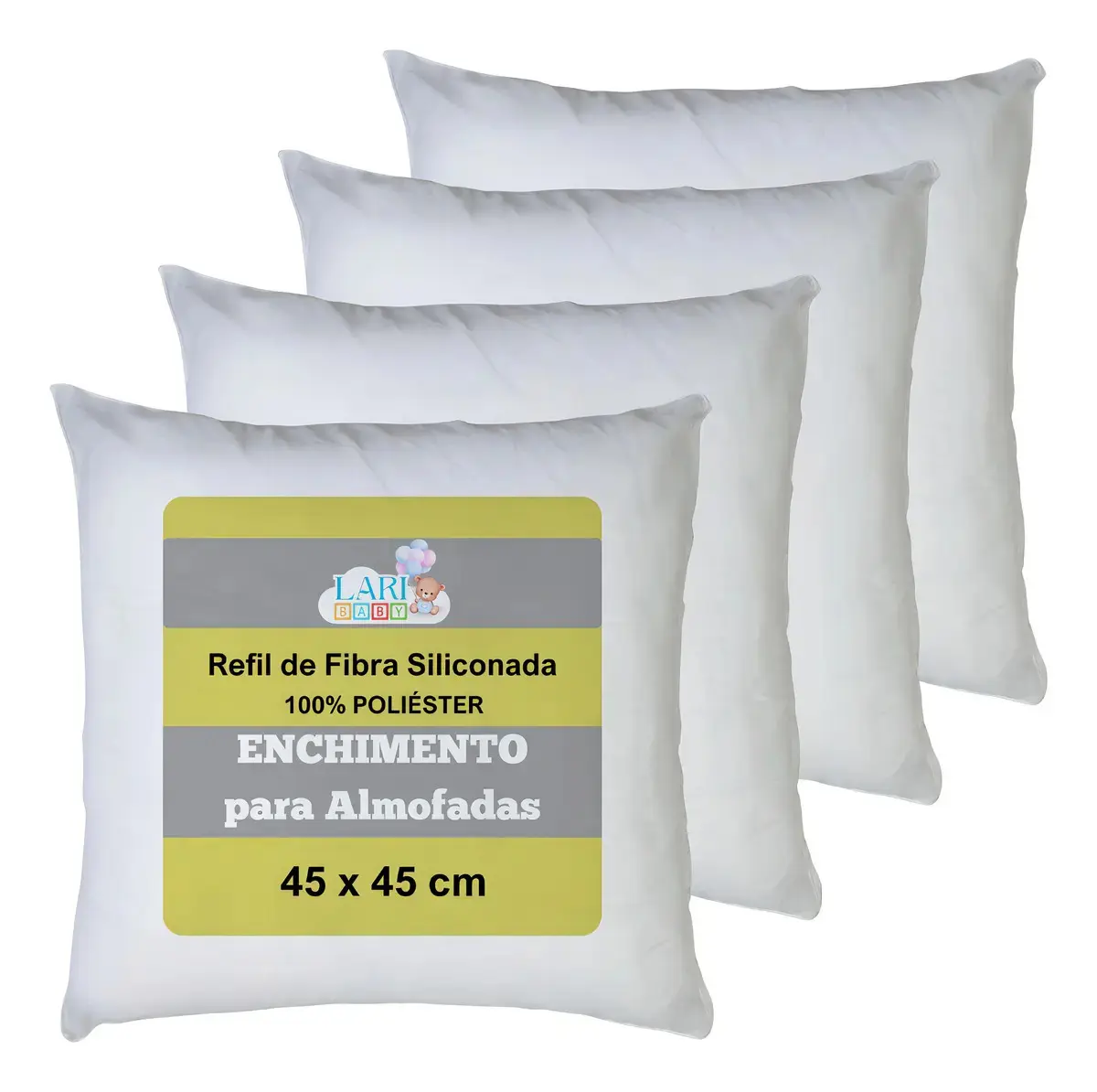 Kit 4 Refis de Almofada Laribaby Super Macio para Enchimento de Fibra Siliconada Antialérgico 45x45 cm Branco