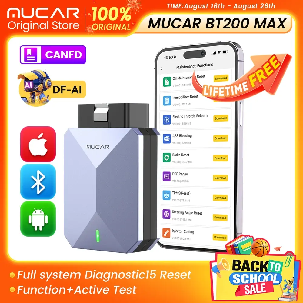 Do Brasil[NOVO 2026] Scanner Bidirecional MUCAR BT200 Max com Atualização Gratuita Vitalícia e 15 Funções de Redefinição, Ferramenta de Diagnóstico Automotivo CAN FD