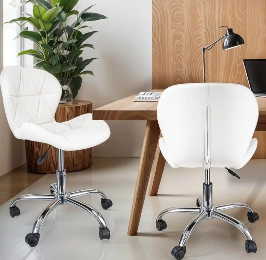 Cadeira Slim Office Estofada Base Giratória Cromada, Ajuste de Altura, Suporta até 120kg(Branco)