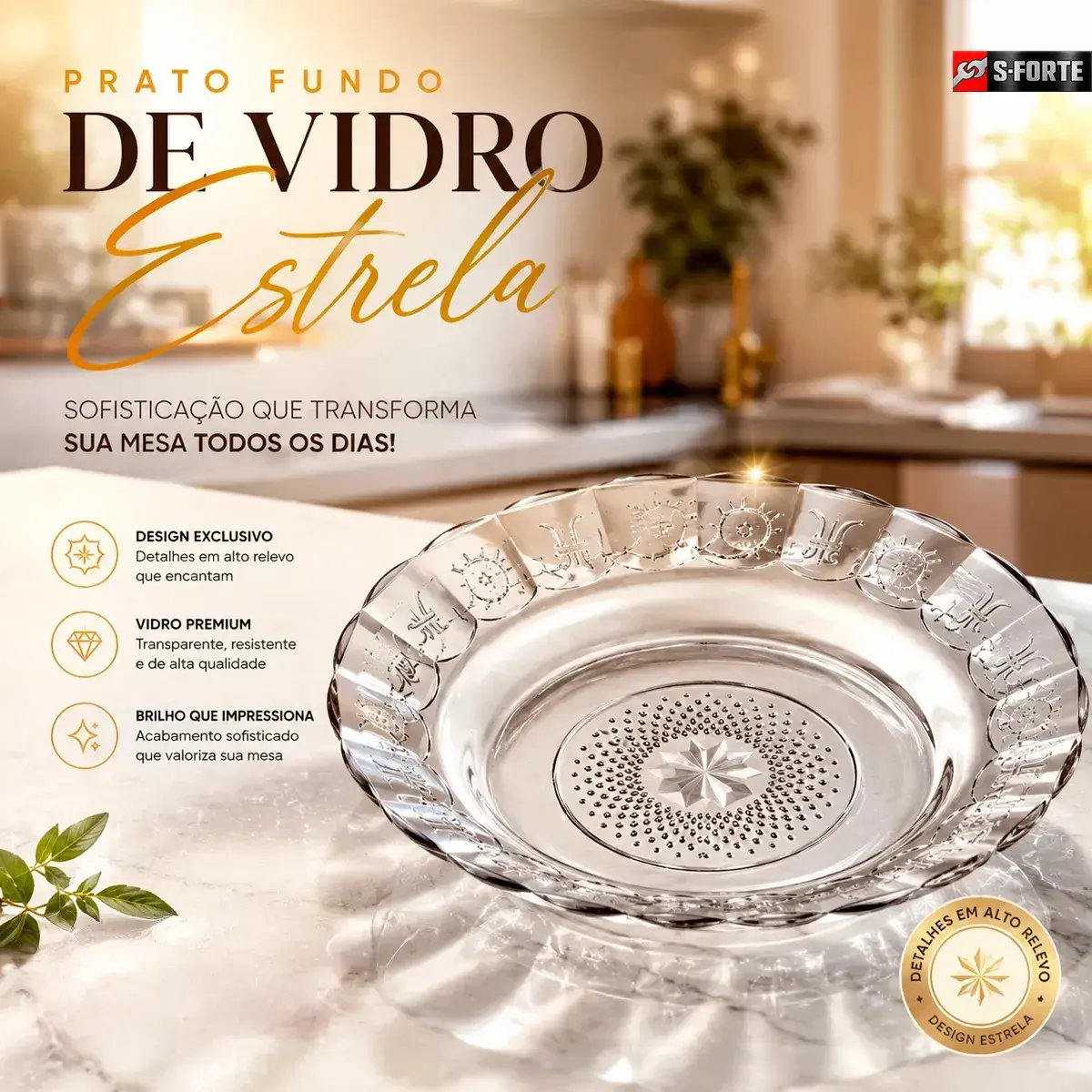 Kit 6 Prato Fundo De Vidro Transparente Estrela Para Restaurantes Servir Sopas Caldos Risotos E Massas