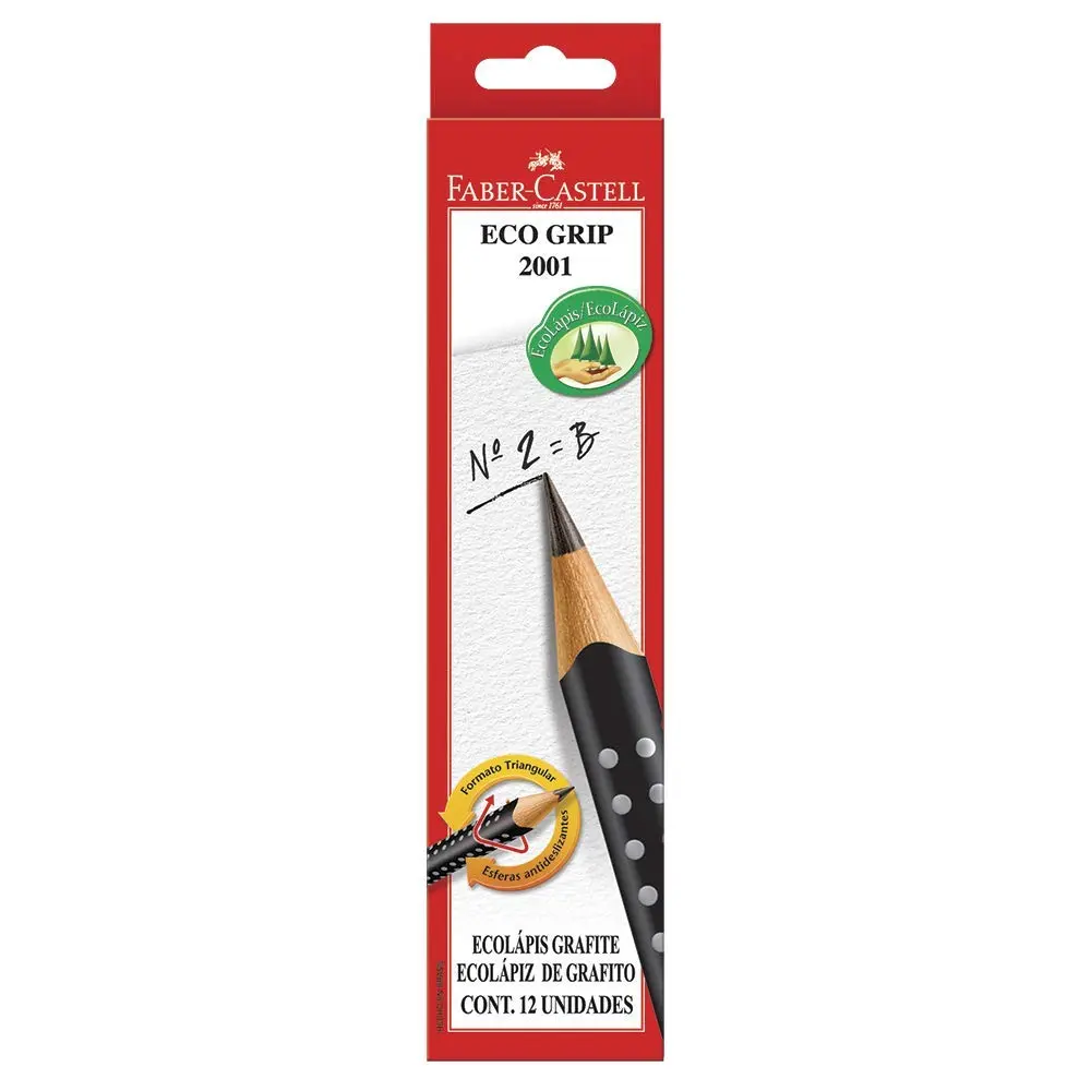 EcoLápis Grafite Grip, Faber-Castell, 2001BPR, Preto, pacote de 12