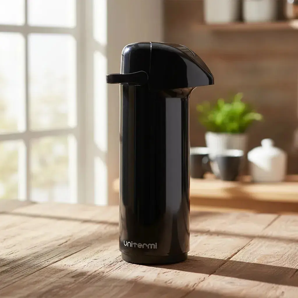Garrafa térmica Verona de Pressão Ampola de vidro 1L preta Chá Café Unitermi
