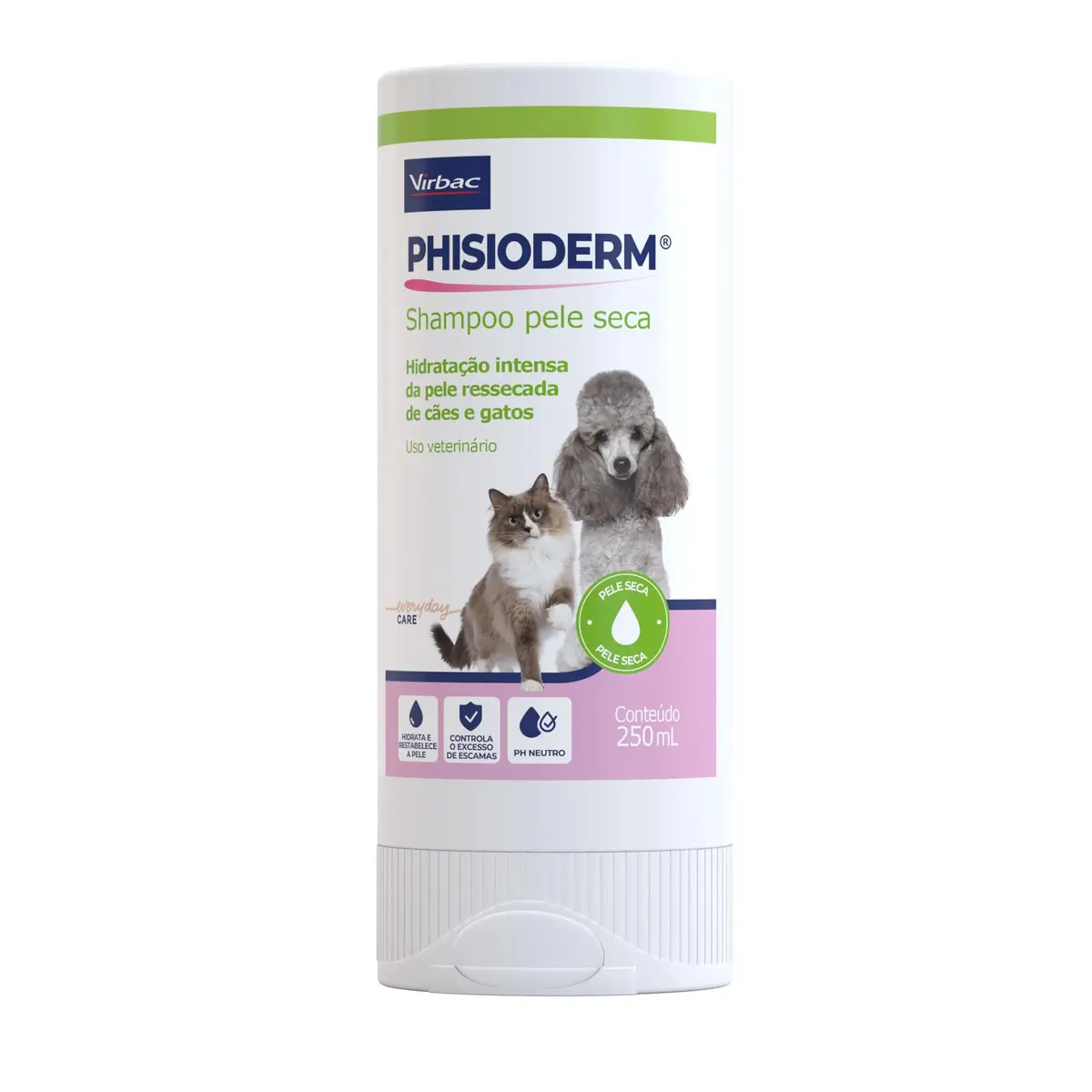 Virbac Phisioderm Shampoo Pele Seca para Cães e Gatos 250 mL | Limpeza Regular, Virbac, Shampoo, Cães, Gatos, Limpeza, Anti odor, Neutralizante, Tratamento, Banho - 1