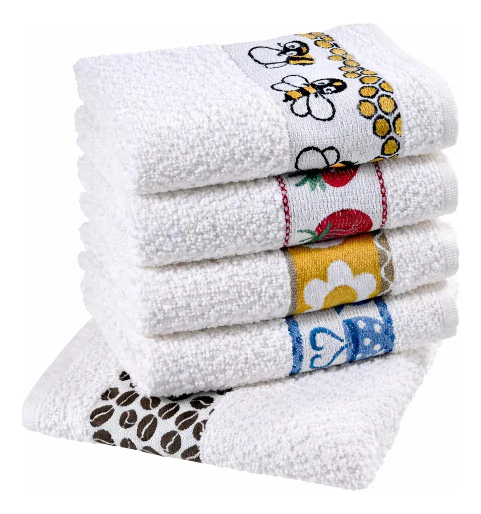 Pano de Prato Atoalhado Atacado Laune Gourmet Kit com 5 peças cor Branco Desenho Sortidos Laune Haus - 1