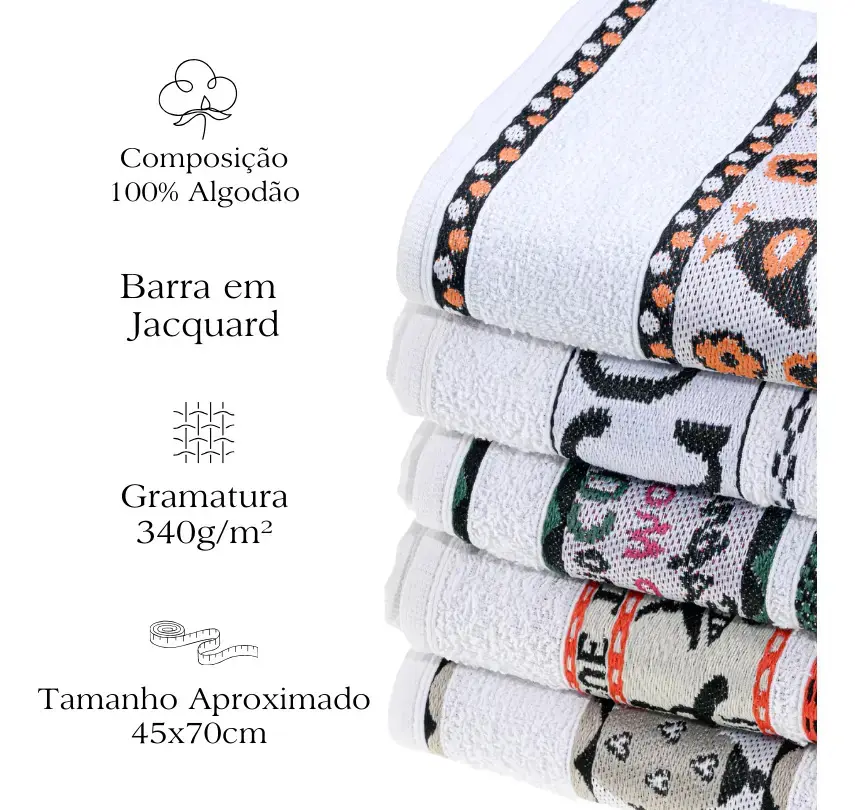 Pano de Prato Atoalhado Atacado Laune Gourmet Kit com 5 peças cor Branco Desenho Sortidos Laune Haus thumbnail 5