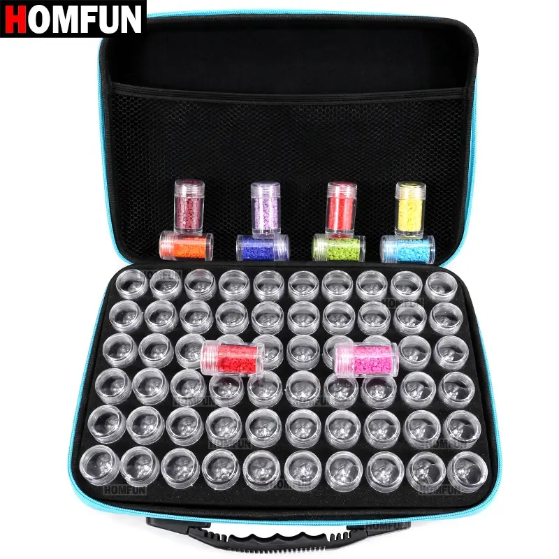 Homfun 60 garrafas caixa de pintura diamante ferramenta recipiente caixa armazenamento carry caso titular saco mão zíper design à prova de choque durável