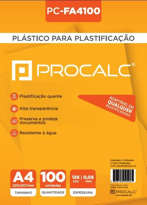 Plastico para Plastificadora A4 125micra/0.05mm pacote c/ 100
