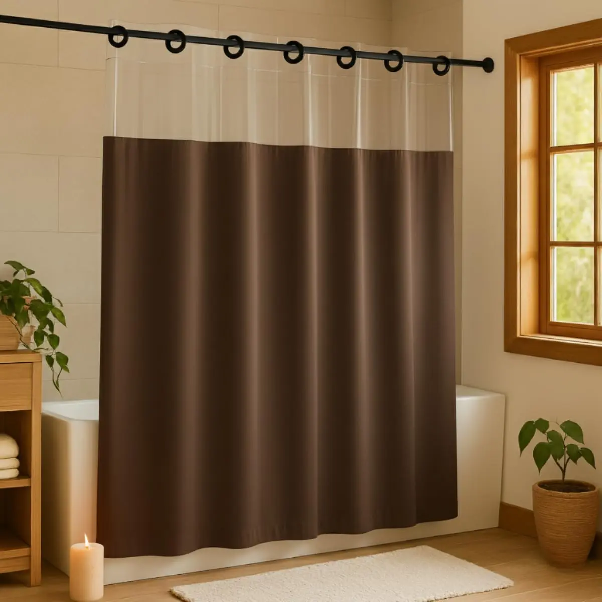 Cortina Para Box de Banheiro em PVC Impermeável Antimofo com Visor Transparente - 1,38 x 2m (AVELA)