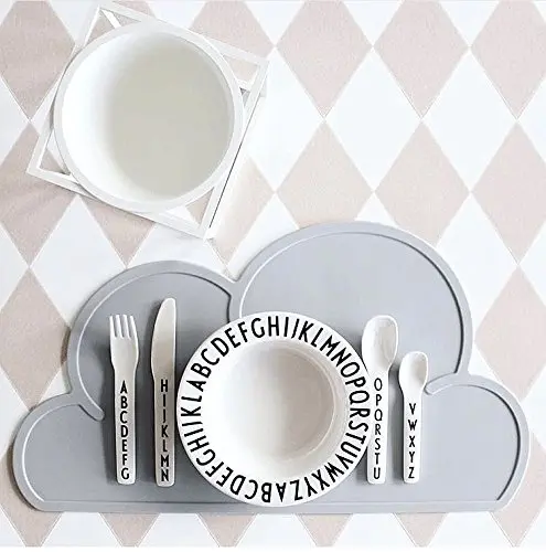 Tapete de Silicone para Alimentação Infantil, Formato Nuvem, para Crianças e Pets (Cinza)