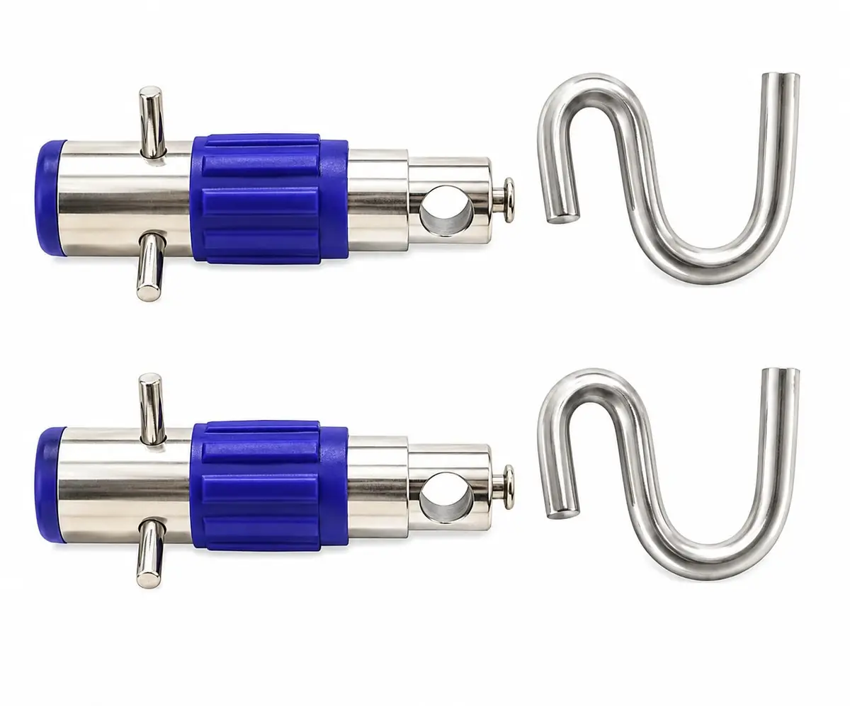 Kit com 2 Armadores de Rede Tipo Batom Inox Par com Gancho Suporte para Parede, Varanda e Descanso