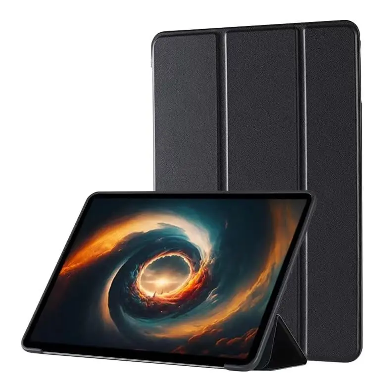 Capa compatível com Samsung Galaxy Tab A9 e A11 8.7 Silicone Aveludado com Tampa Magnética Liga Desliga Automático, Suporte Dobrável Multiângulo Estudo Vídeos Leitura (Preto)