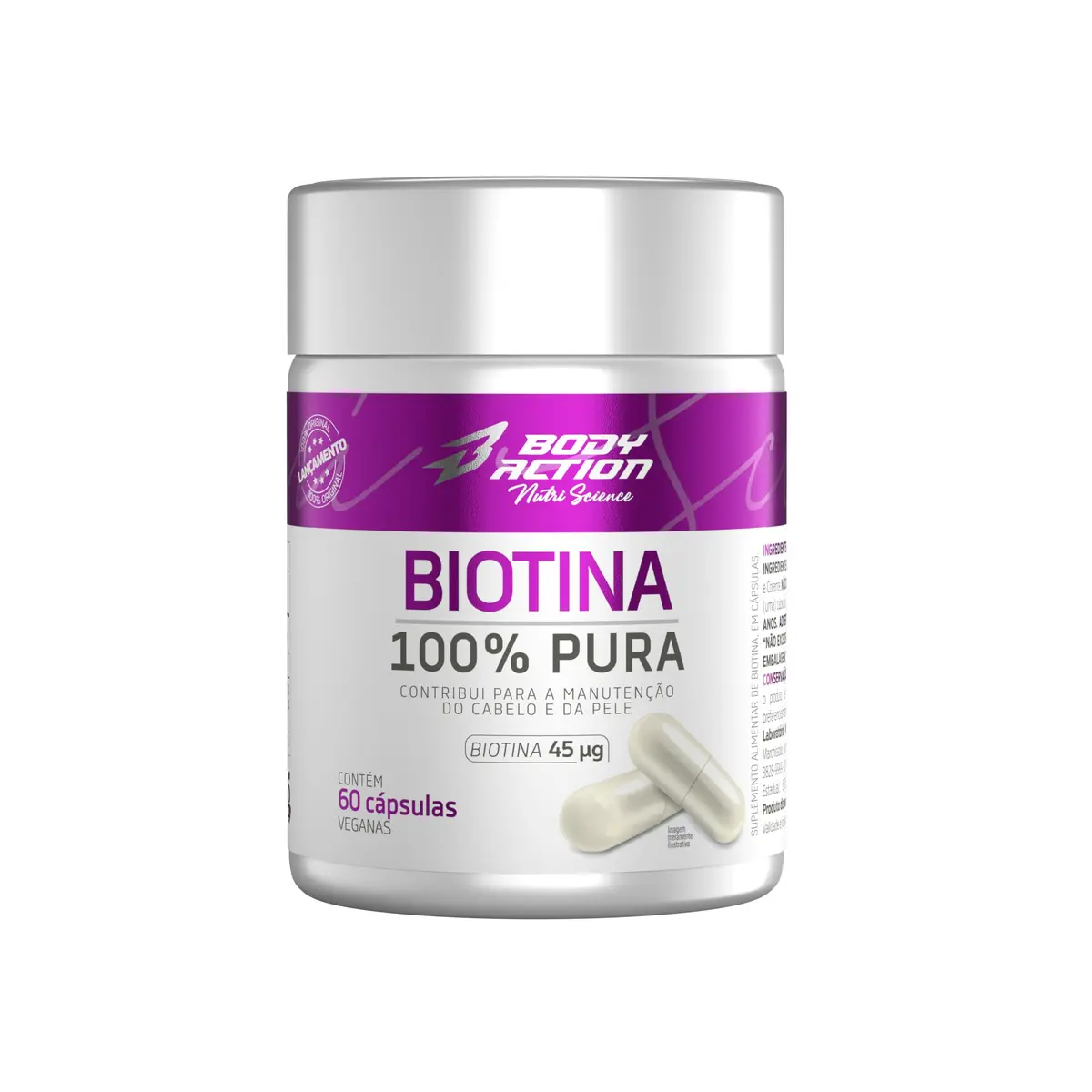 Biotina 100% Pura 60 Cápsulas Bodyaction - 1