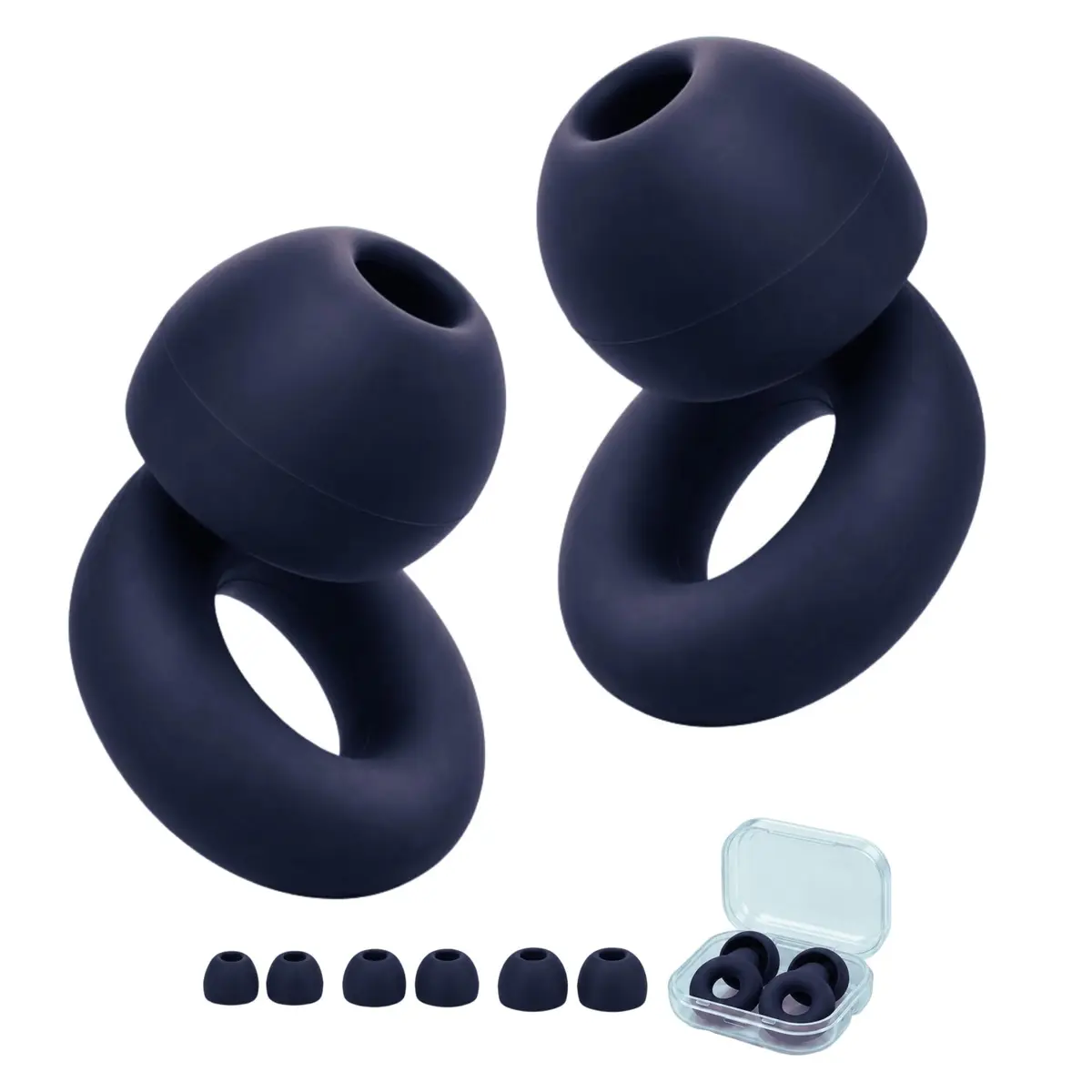 Protetor Auricular Redutor de Ruído para Dormir, Estudar e Trabalhar, Tampão de Ouvido em Silicone Reutilizável com 3 Tamanhos P M G e Estojo, 1 Par, Preto