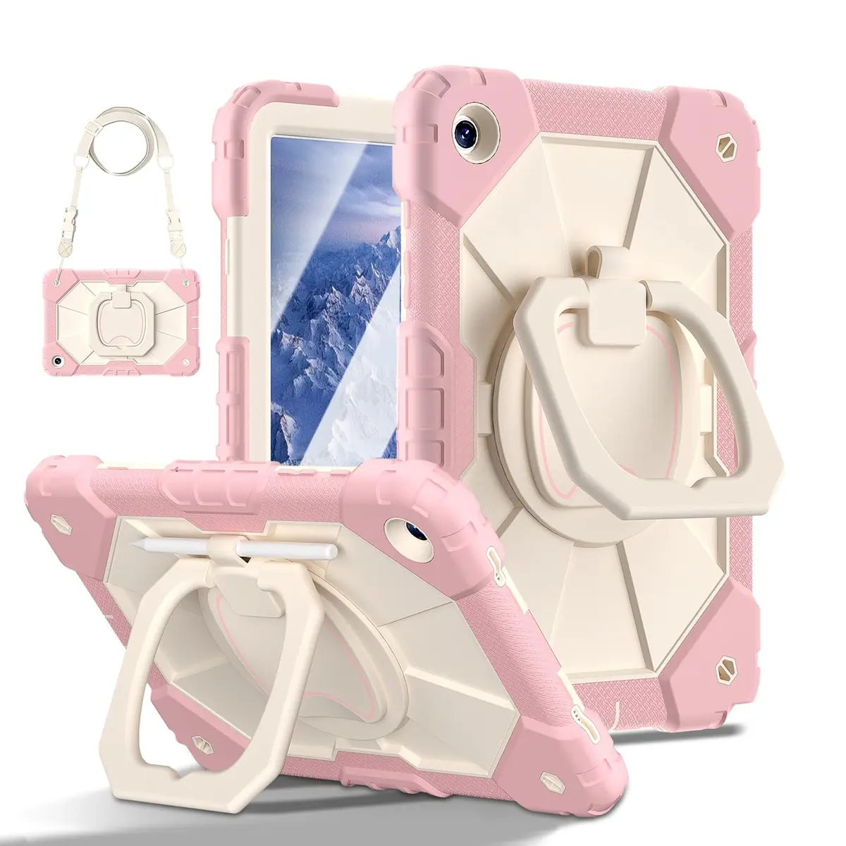 Capa para Samsung Galaxy Tab A11+ Plus 11" (2026), Case Anti Impacto com Suporte para Pencil, Com Alça de Ombro (Rosa Dourado, Com Película de Vidro)