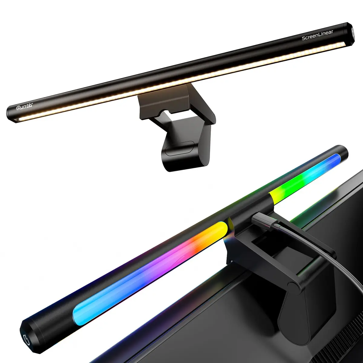 Quntis RGB Barra de Luz para Monitor Gamer, Iluminação Dupla e 24 Modos RGB | Light Bar 40cm, 9 Estáticos +15 Dinâmicos, 900 Lux sem Ofuscamento, Ra95, Proteção Ocular para Home Office, Jogos e Quarto.