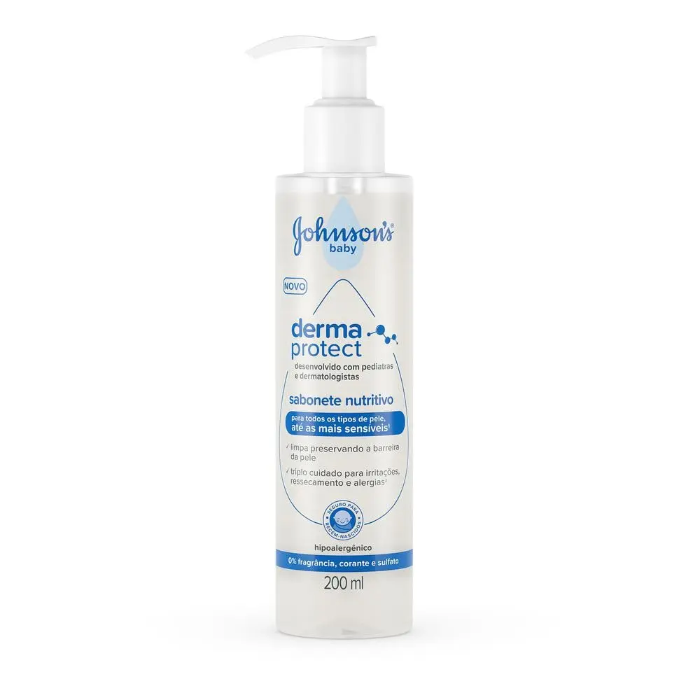 Sabonete Nutritivo Johnson's Baby Derma Protect, 200ml | Preserva a Barreira da Pele, Desde o Primeiro Dia, Peles Sensíveis