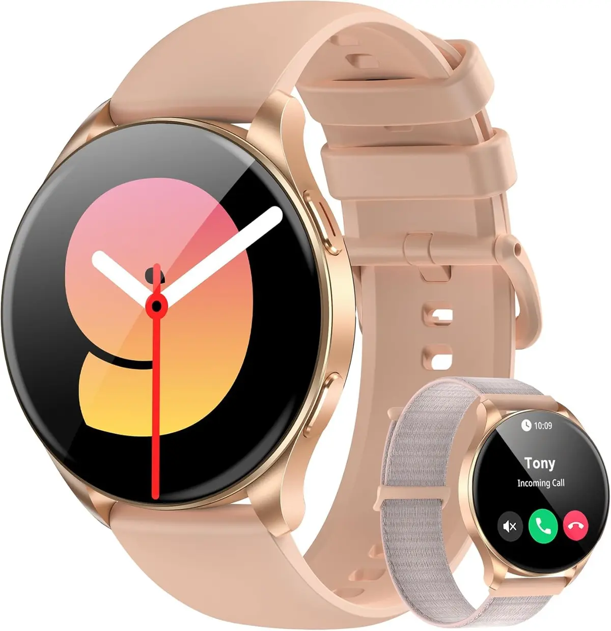 Blackview Smartwatch Feminino Relógio Inteligente AMOLED 1.43" - Tela Sempre Ativa (AOD), Chamadas Bluetooth, 100+ Modos Esportivos, IP68, 2 Pulseiras, Assistente de Voz IA - Android/iOS, Dourado