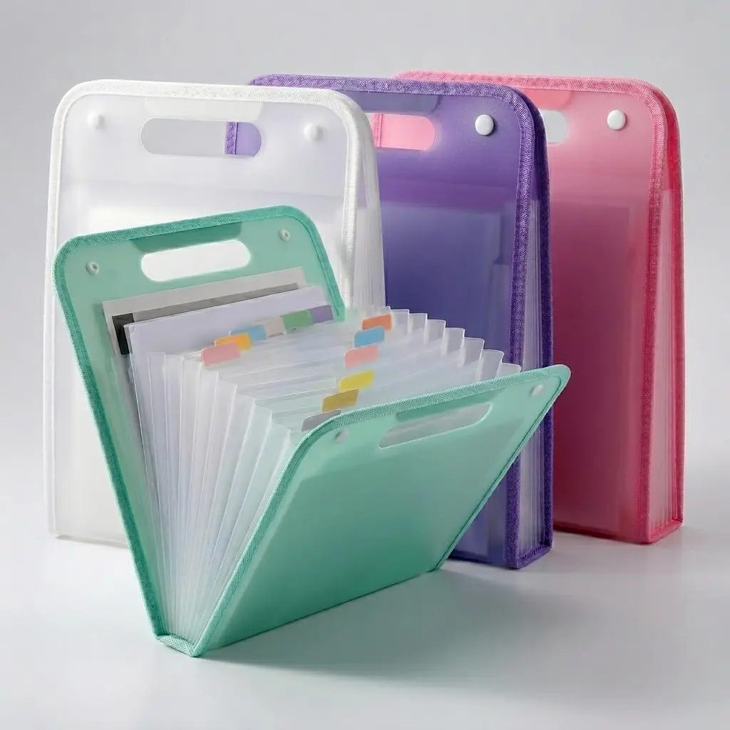Pasta Sanfonada A4 com 12 Divisórias e Fechamento Seguro – Organizador de Documentos Expansível para Escritório, Escola e Uso Diário (Azul)