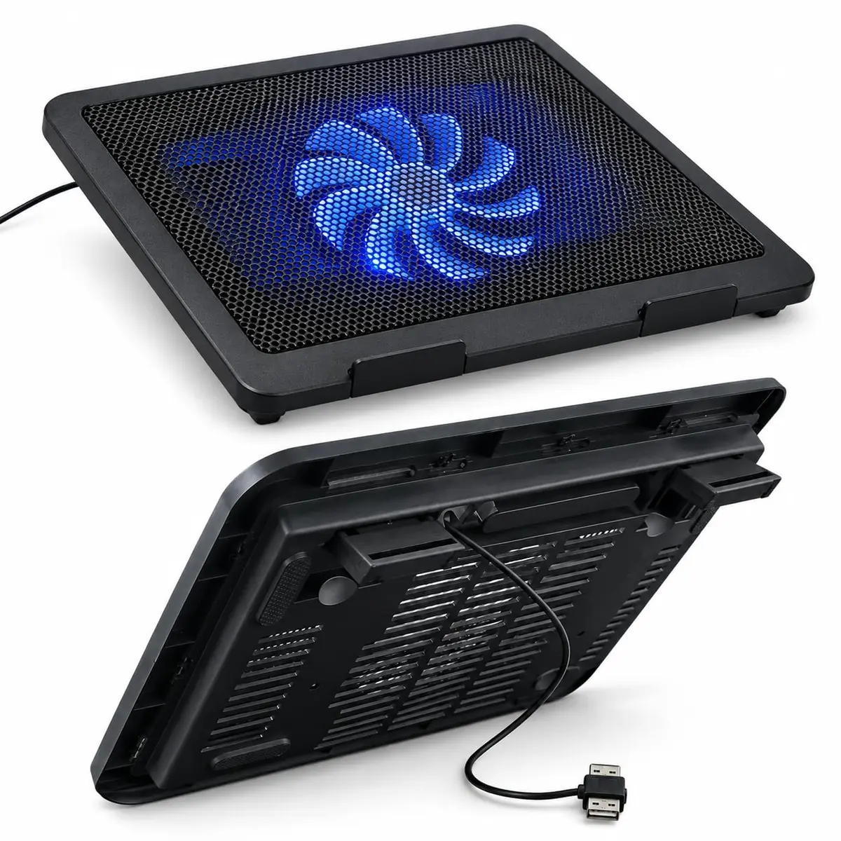 Suporte Para Notebook Com 1 Cooler 15,6" Led Inclinação Ergonômica Premium | Ventilação Ativa, LED Azul, Base Ergonômica, Conexão USB, Até 17 Polegadas - 1