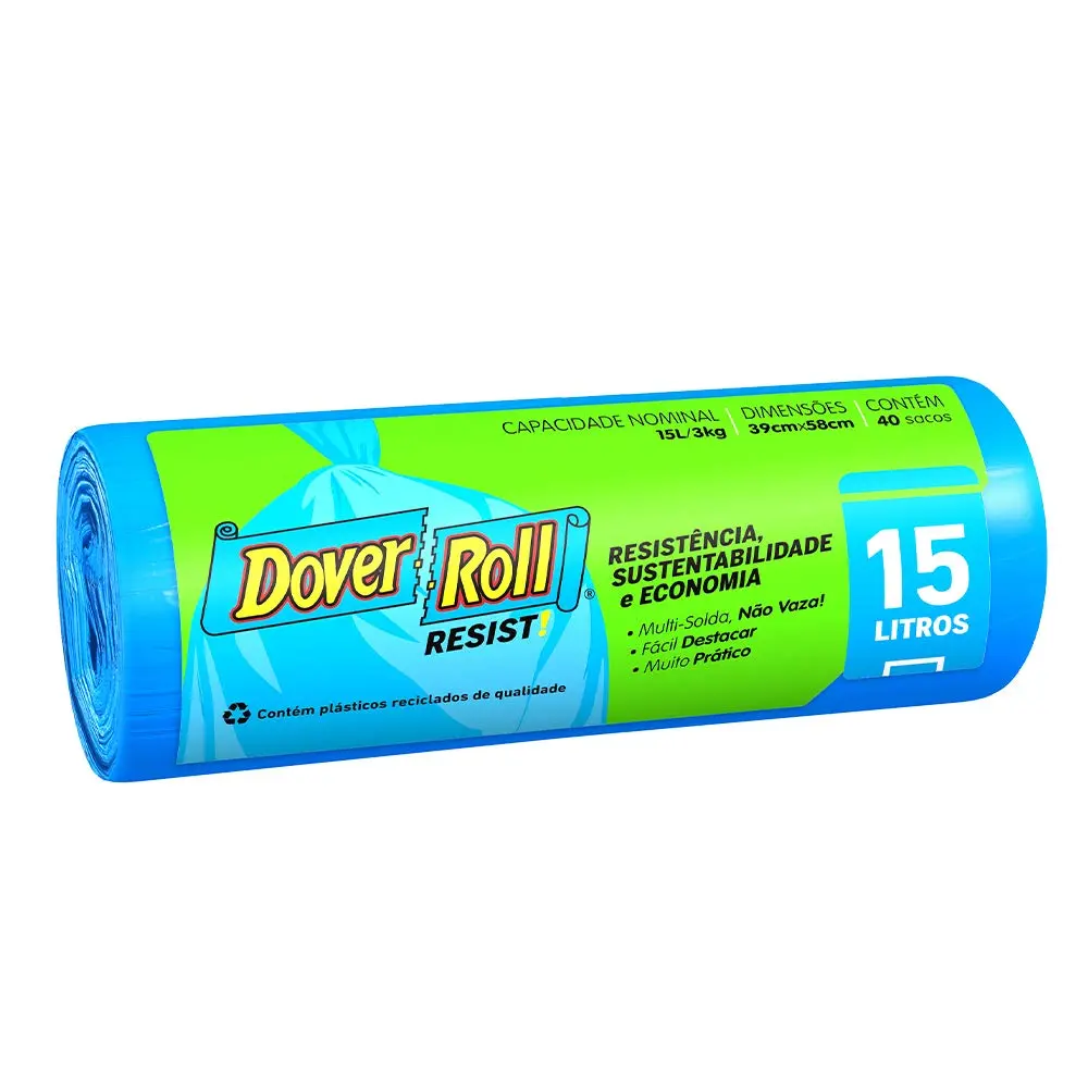 Dover-Roll Resist! 15L Azul, Rolo com 40 Sacos para Lixo - 1