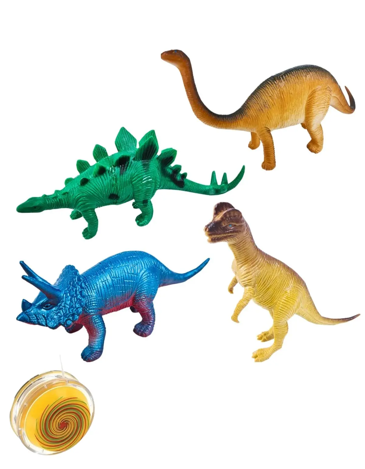 KIT 4 Dinossauros Brinquedo Borracha Jurassic Dino Surpresa Jurassico Tiranossauro Rex acompanha ioio - YASDA