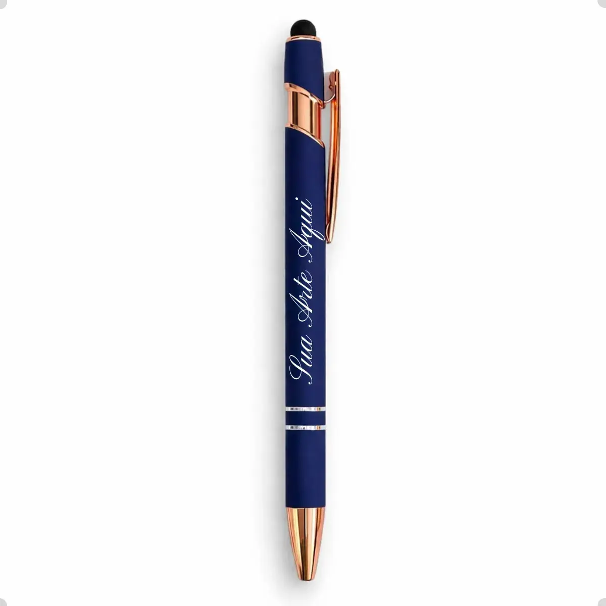 80un Caneta Personalizada Emborrachada Com Acab. Dour. Rose Tinta Tinta Azul Exterior Azul Com Dourado