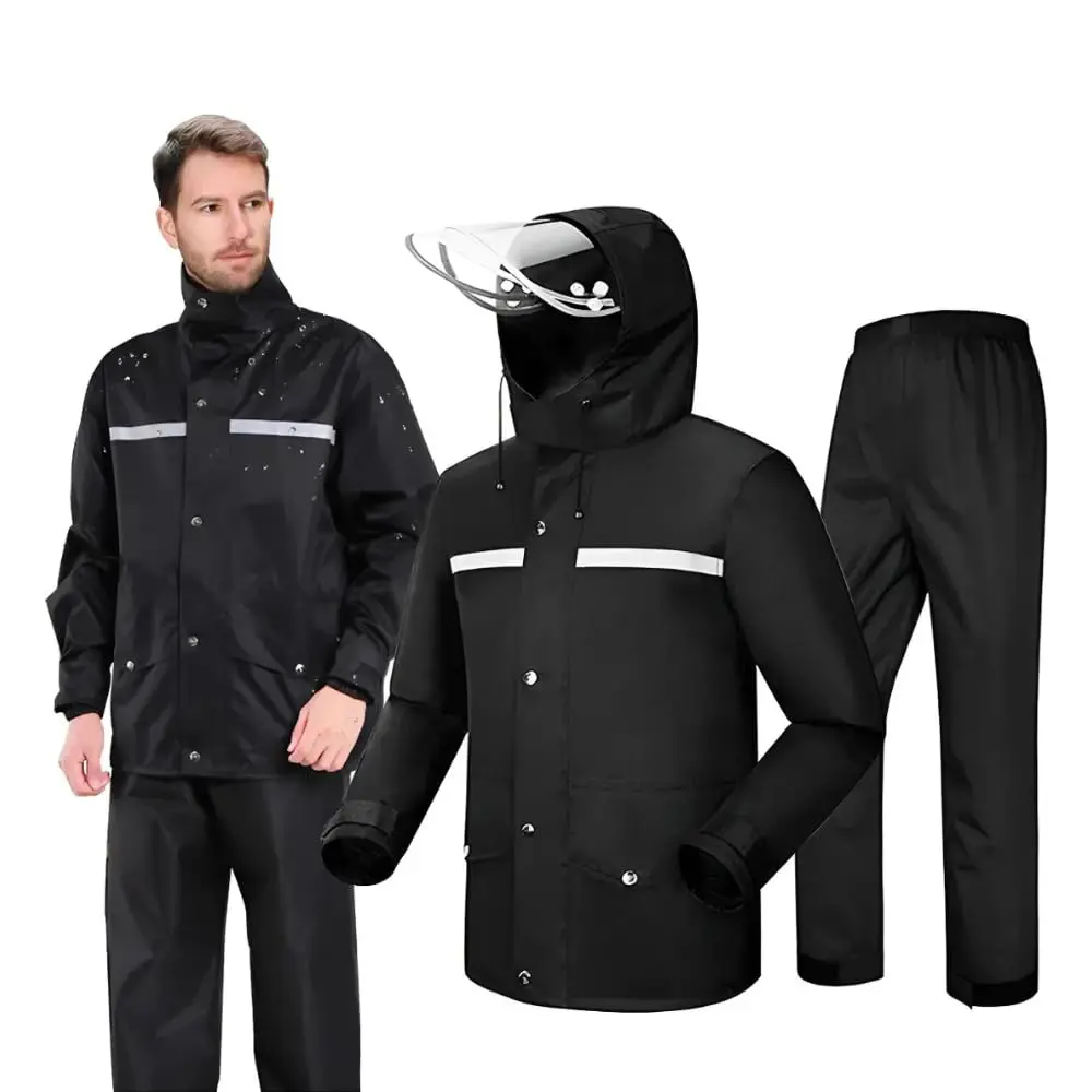 Capa de Chuva para Moto com Jaqueta + Calça Refletiva Impermeável – Motoqueiro, Ciclismo e Entregadores – Alta Visibilidade e Proteção Completa– Tamanho XXG 175-180cm 75-90kg - 1