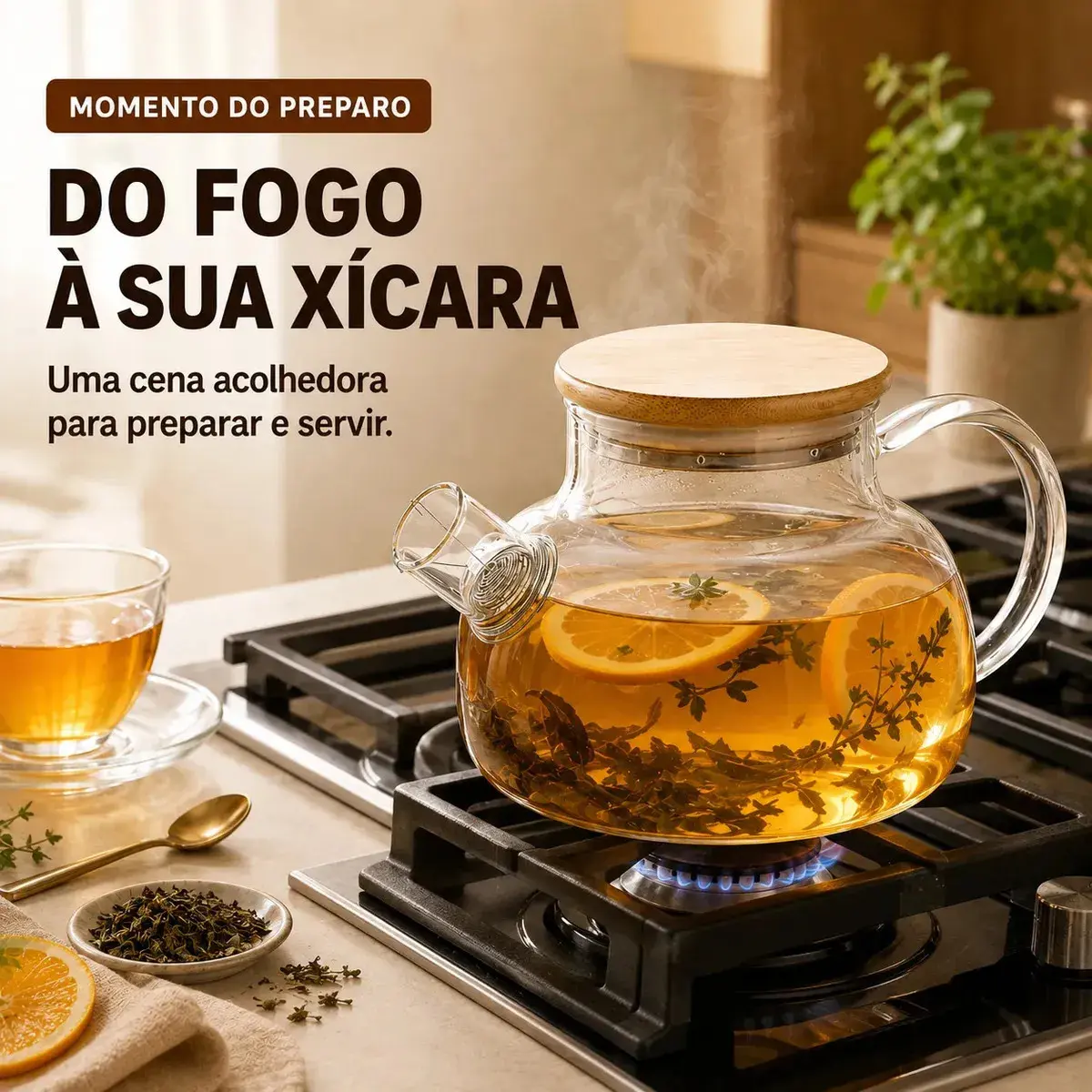 Bule de Vidro Borossilicato 1L 1000ml Chaleira com Tampa de Bambu Filtro Infusor Inox para Chá Café Água Quente Transparente Sólar thumbnail 2