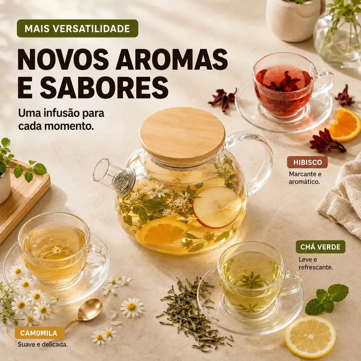 Bule de Vidro Borossilicato 1L 1000ml Chaleira com Tampa de Bambu Filtro Infusor Inox para Chá Café Água Quente Transparente Sólar thumbnail 7