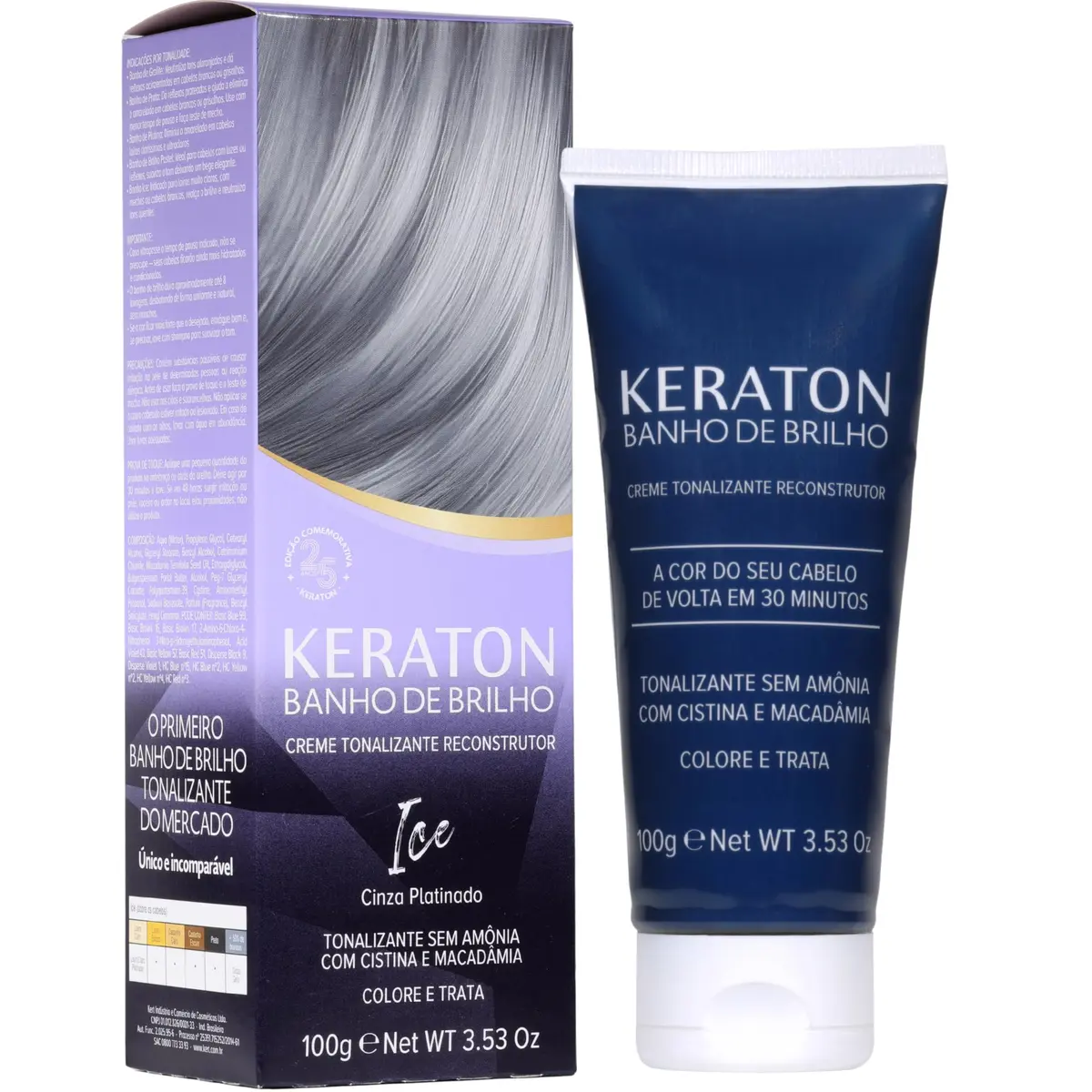 Keraton Tonalizante Banho de brilho 100g Ice Cinza Platinado | Ampla variedade para todos os estilos, do clássico ao ousado, com resultado uniforme e luminoso