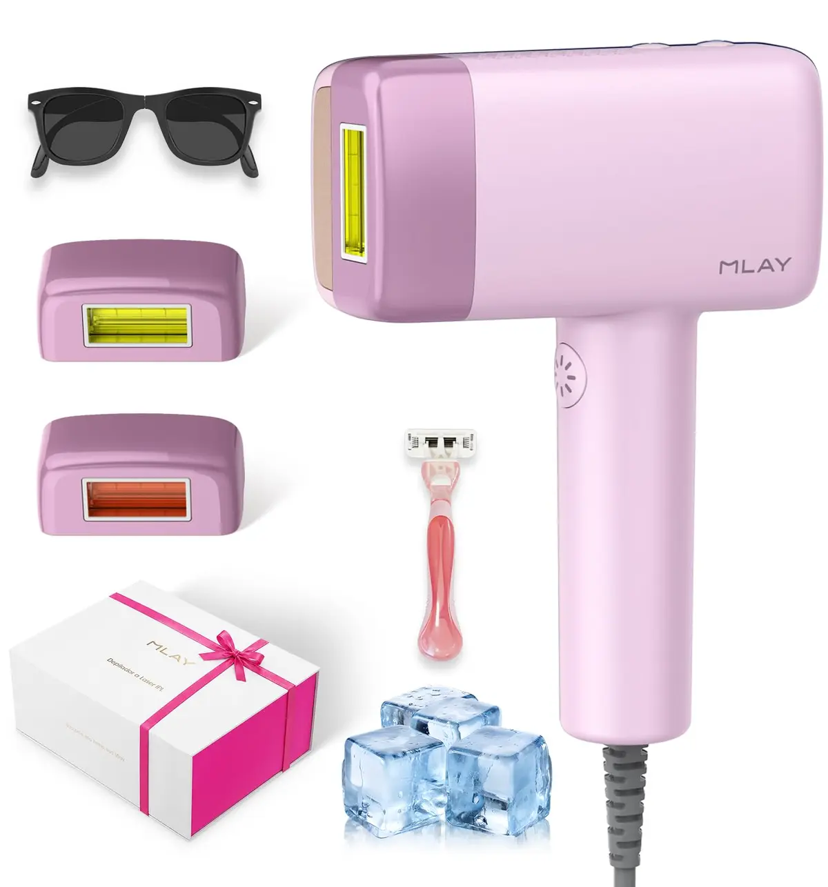 Depilador a Laser IPL MLAY T14, 1.500.000 Disparos, ANVISA, Bivolt | Cartucho Substituível HR/SR, Resfriamento, 5 Níveis, Depilação e Cuidados com a Pele, Rápido e Indolor, Uso Doméstico – Rosa