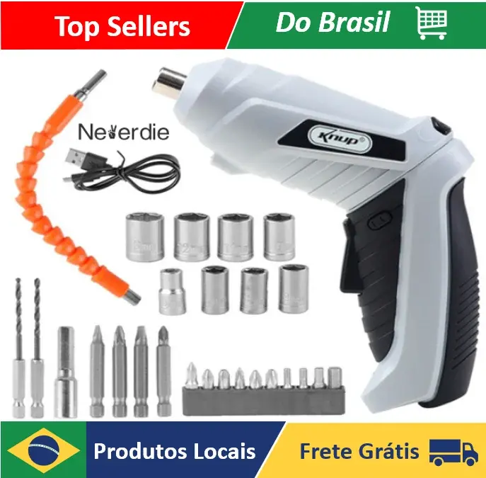 Parafusadeira Sem Fio portátil Recarregavel 32 ponteiras + maleta com acessórios - Neverdie - 1