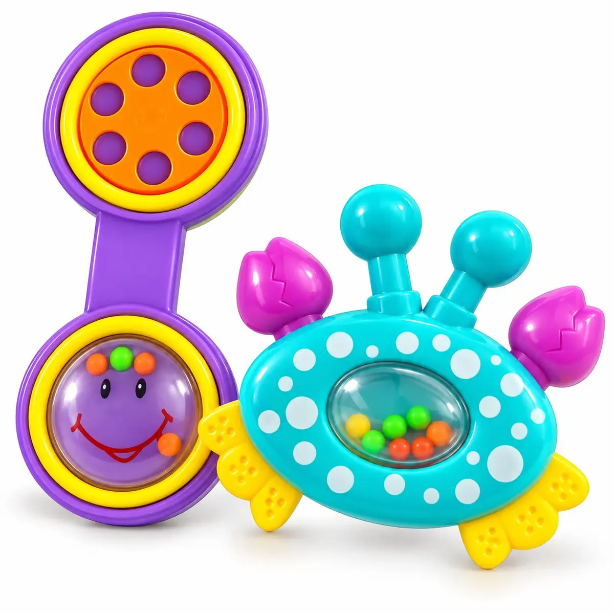 Chocalho para Bebê Kit com 2 Peças Telefone e Caranguejo Cores Sortidas | Brinquedo Sensorial, Atóxico e Colorido para Bebês, Fácil de Segurar, Estimula os Sentidos