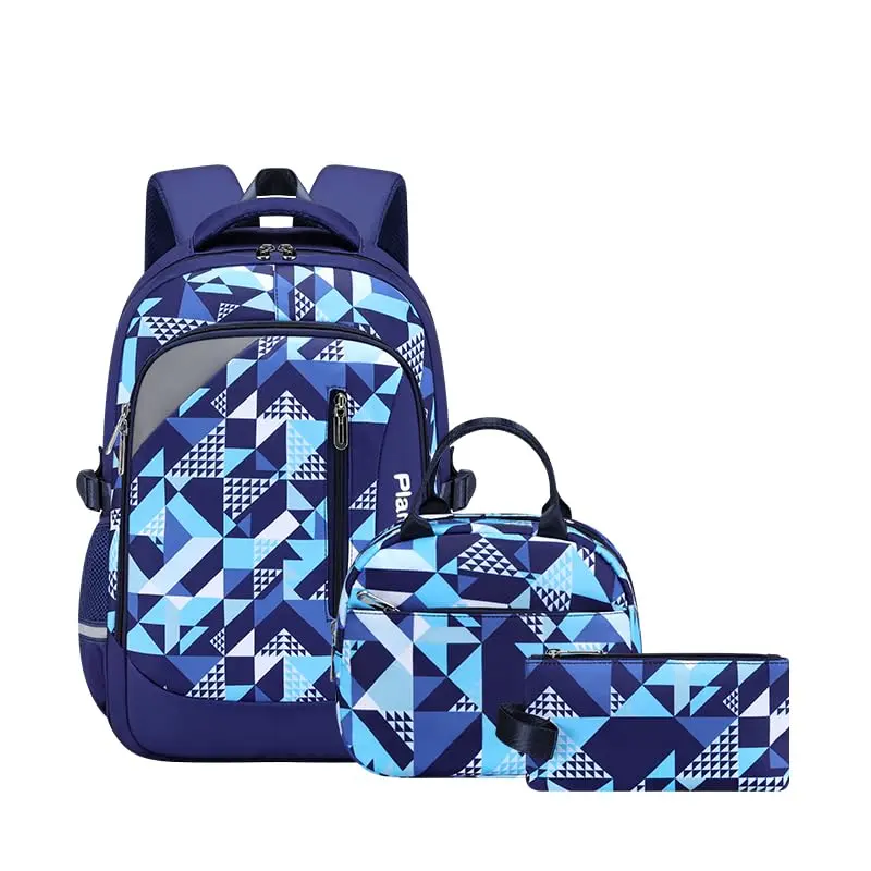 Cutblajat Kit Escolar 3 em 1 Mochila, Lancheira e Estojo Azul & Preto | Fits Notebook 15,6", Tecido Resistente à Água, Bolso Antifurto, Grande Capacidade, Lancheira Térmica