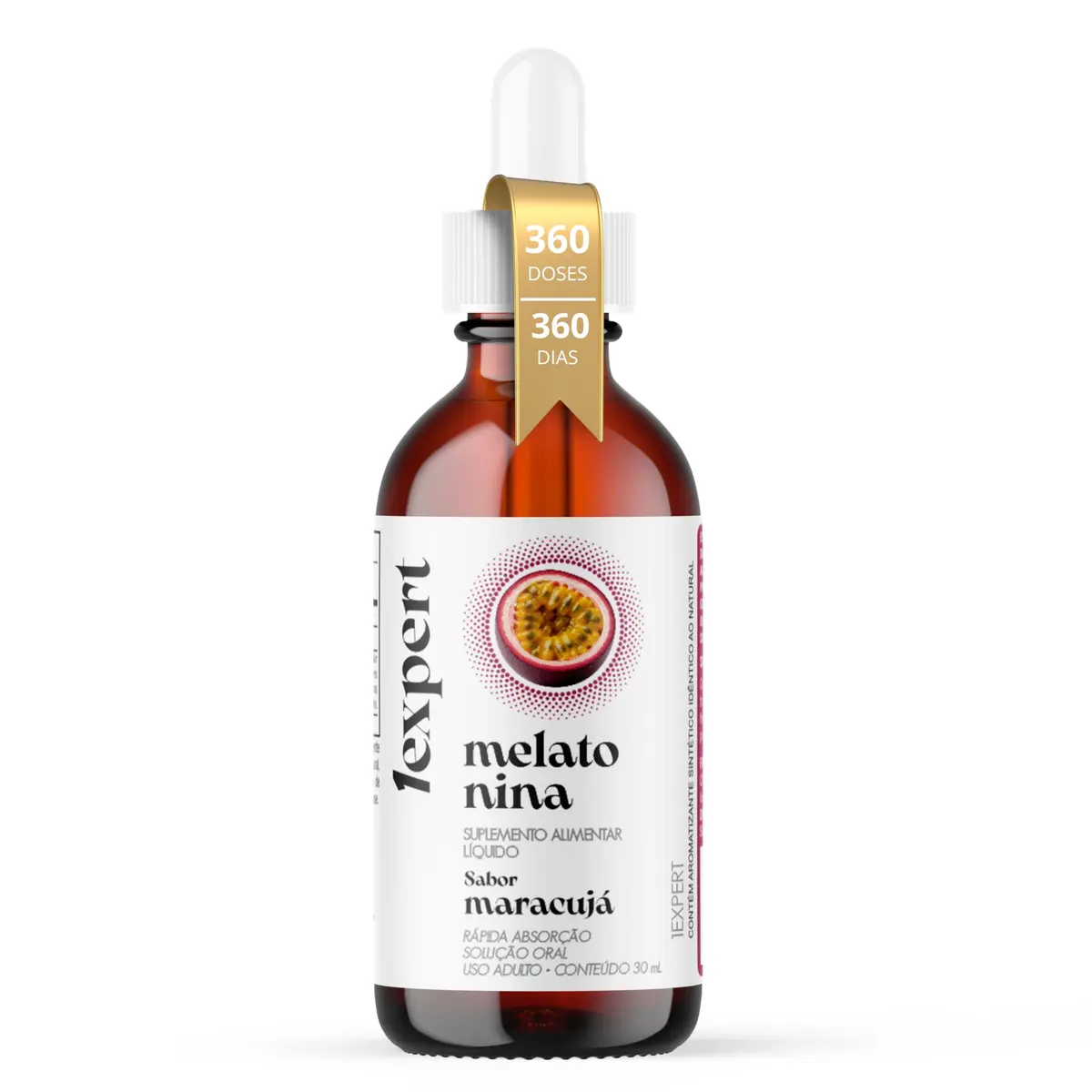 1EXPERT® Melatonina Líquida 30 ml Sabor Maracujá — Suplemento Alimentar para Adultos (19+), Conta-Gotas Prático, Rótulo Transparente, Qualidade Premium 1EXPERT®