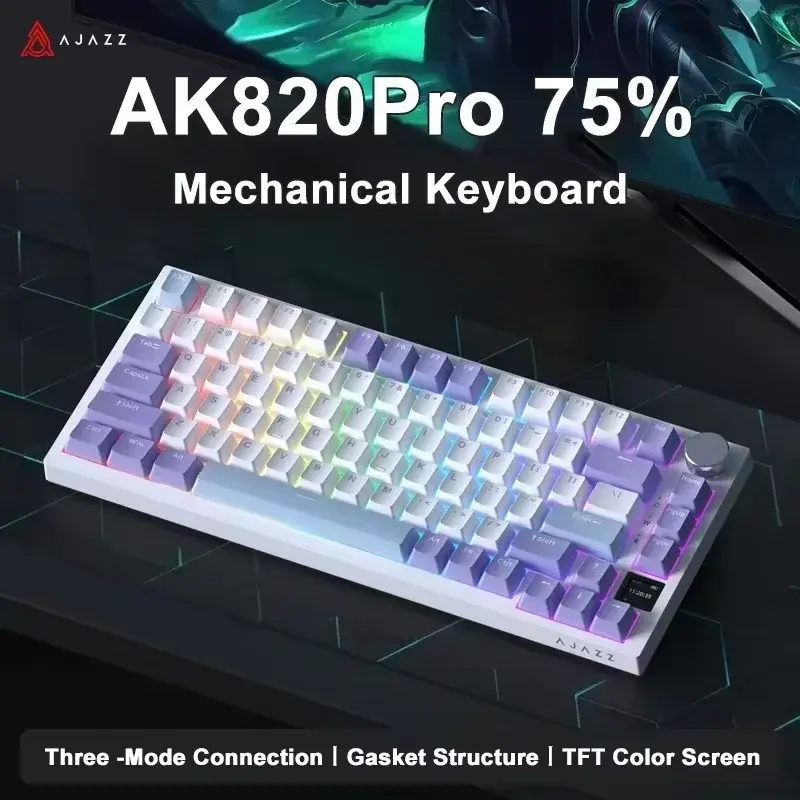 Teclado Mecânico Gamer AJAZZ AK820 / AK820Pro 75% 82 Teclas com Fio (Modo Único) / Sem Fio Bluetooth para Laptop e PC