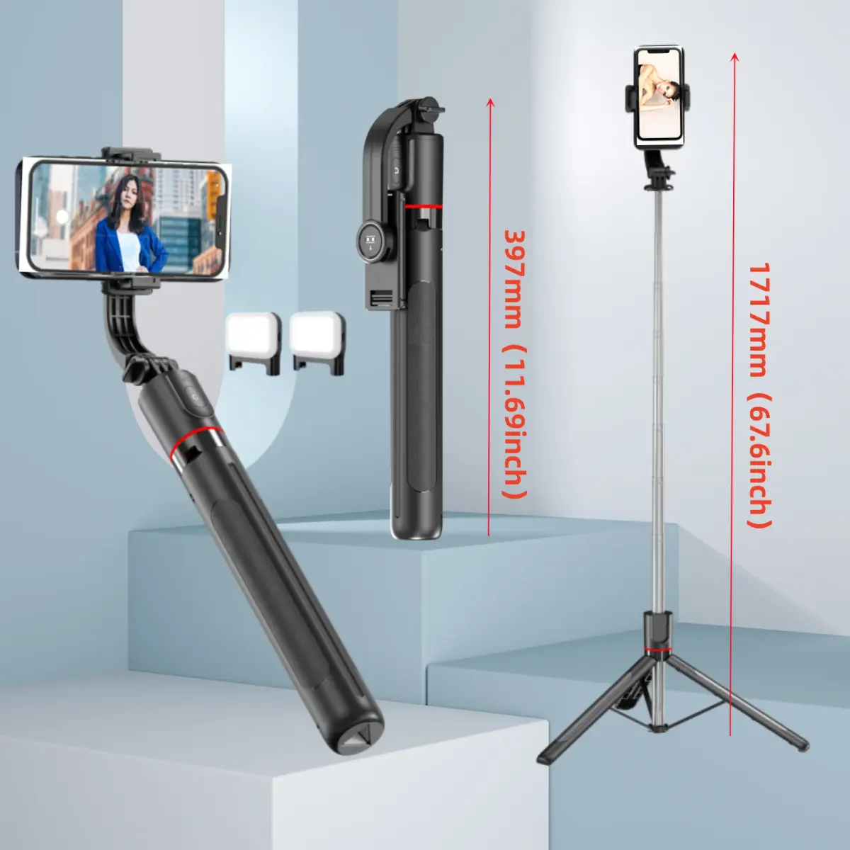 Gimbal estabilizador selfie vara tripé gimbal rotação 360 seguinte modo de tiro com luz para iphone xiaomi andriod telefone