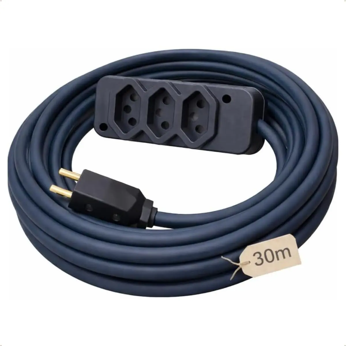Extensão Elétrica Profissional Reforçada 30 Metros 3 Tomadas 10A | 20A, Cabo PP 2x2,50mm, Bivolt 250V, Preto, Uso Profissional e Residencial - 30m