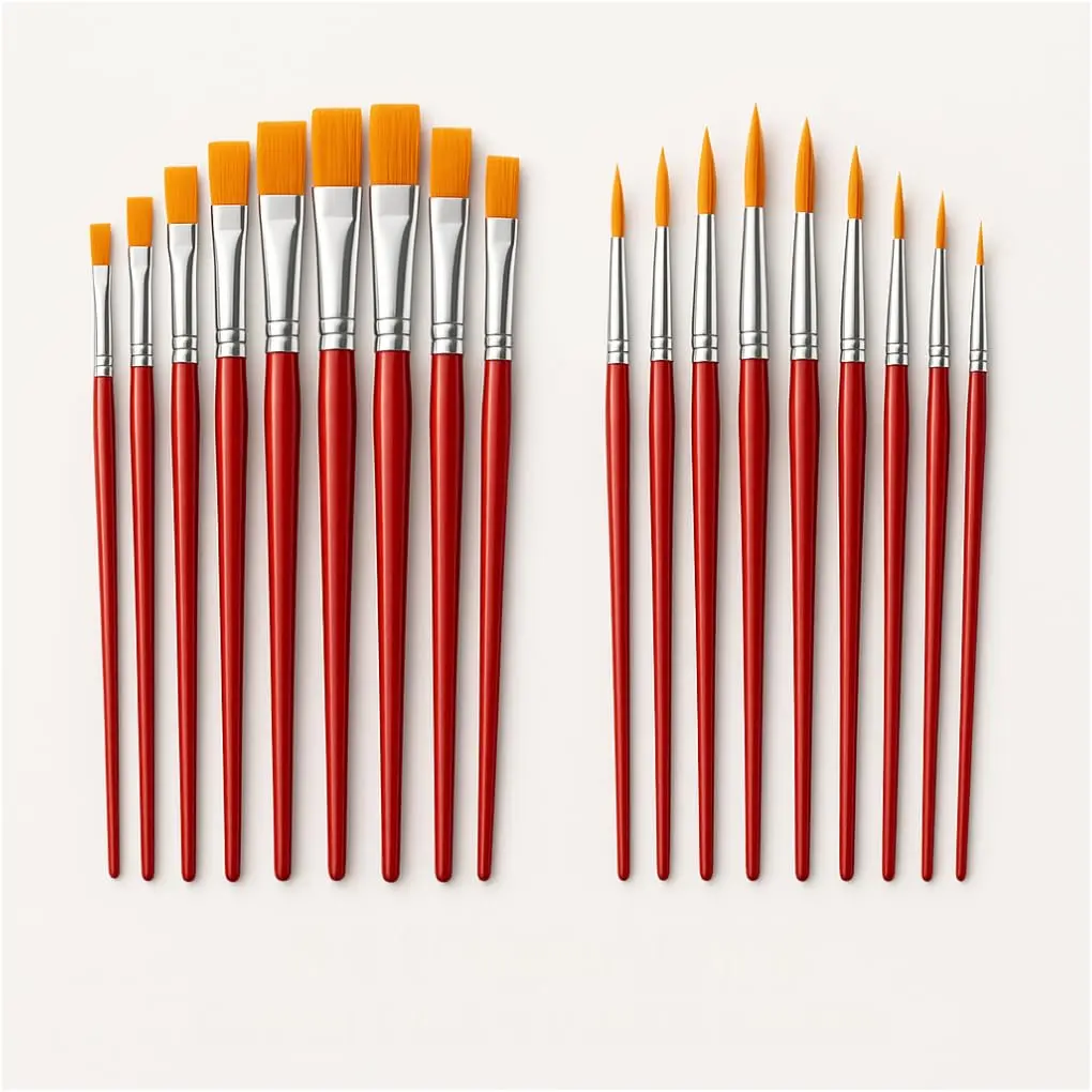 Kit com 24 Pincéis Artísticos de Ponta Fina, Ponta Chata e Ponta Redonda | Para Aquarela, Acrílica, Óleo, Guache e Artesanato – Uso Semi-Profissional e Escolar – Detalhes e Contornos
