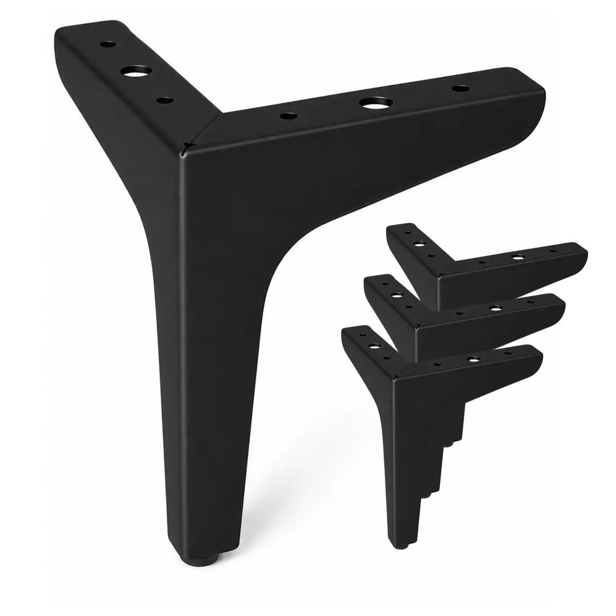 Pé de Ferro Triangular, Kit com 4 Pés para Móveis, Cama, Sofás Suporta 200kg Acabamento Anti-Ferrugem - LH Móveis (Preto) - 1